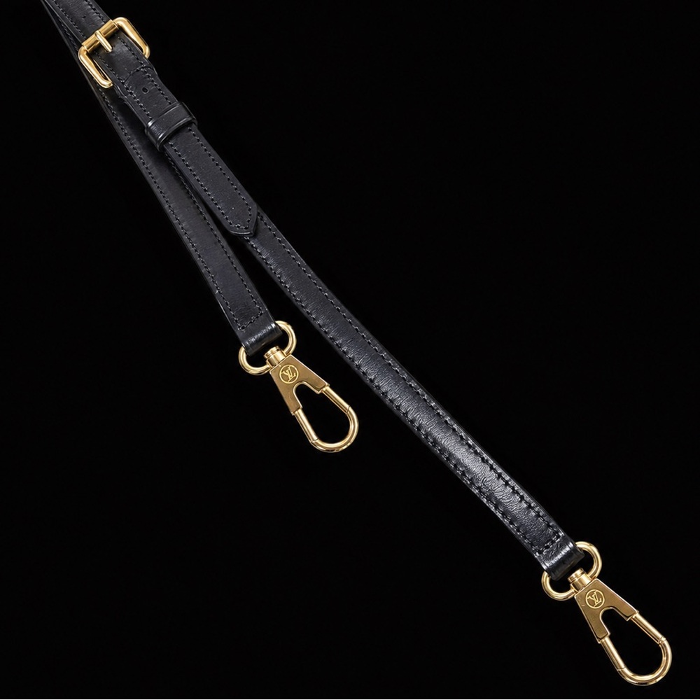 LOUIS VUITTON Adjustable Black Leather Strap with Gold Hardware